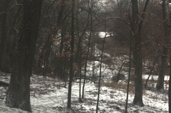 The rough white is snow in the woods, and the smooth white is the snow on the ice of my uncle's pond.