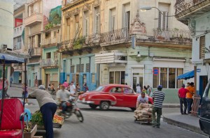 Busy intersection, Saturday evening