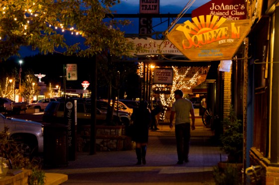 Downtown Truckee at night.