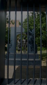 This sculpture shows children behind jail bars - the children who participated in the demonstration were jailed, and house right beside prostitutes, murderers and thieves.
