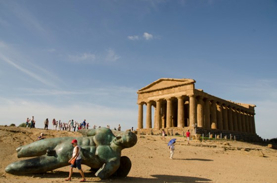 The Temple of Concordia by day.  The statue of Icarus in the foreground is from 2011.