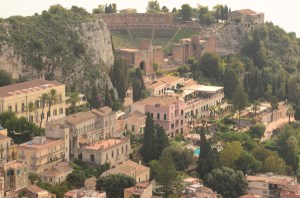 Looking at the theater as we walked down the mountain.