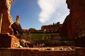 Looking into the theater from the back of the stage