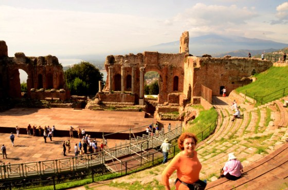 Looking down on the stage and the back drop