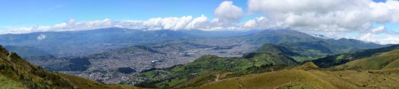 Panoramic View, much reduced, of the city of Quito from the top of the Teleferico.  You can see it larger if you click on it.  (Might have to use your "back" arrow to return to the narrative.)