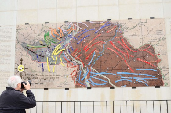 I found this map of the Battle of the Bulge very useful.  The grey area to the west show the 