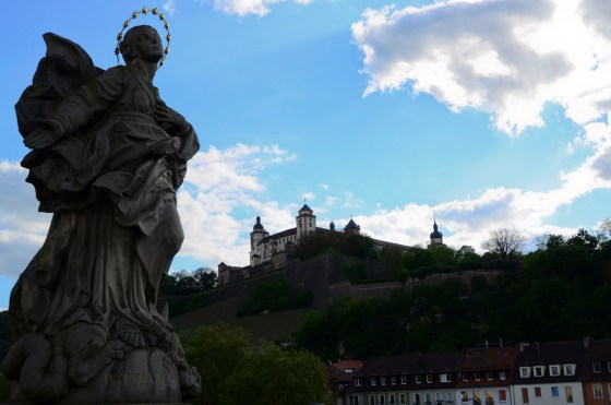 From the Wurzburg bridge, looking up at the town's castle.