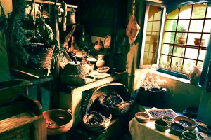 This display was set up in the living quarters created above the store, withing the walls of the ancient Theater. An example of what medieval homes would look like.
