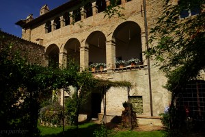 A garden of eden after walking 9 Km. The courtyard of the restaurant.
