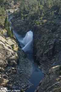 Water being restored to the river below the dam. (Hetch Hetchy)